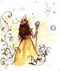 Golden Fairy Queen Watercolor Painting Print – Whimsical Fantasy Wall Art