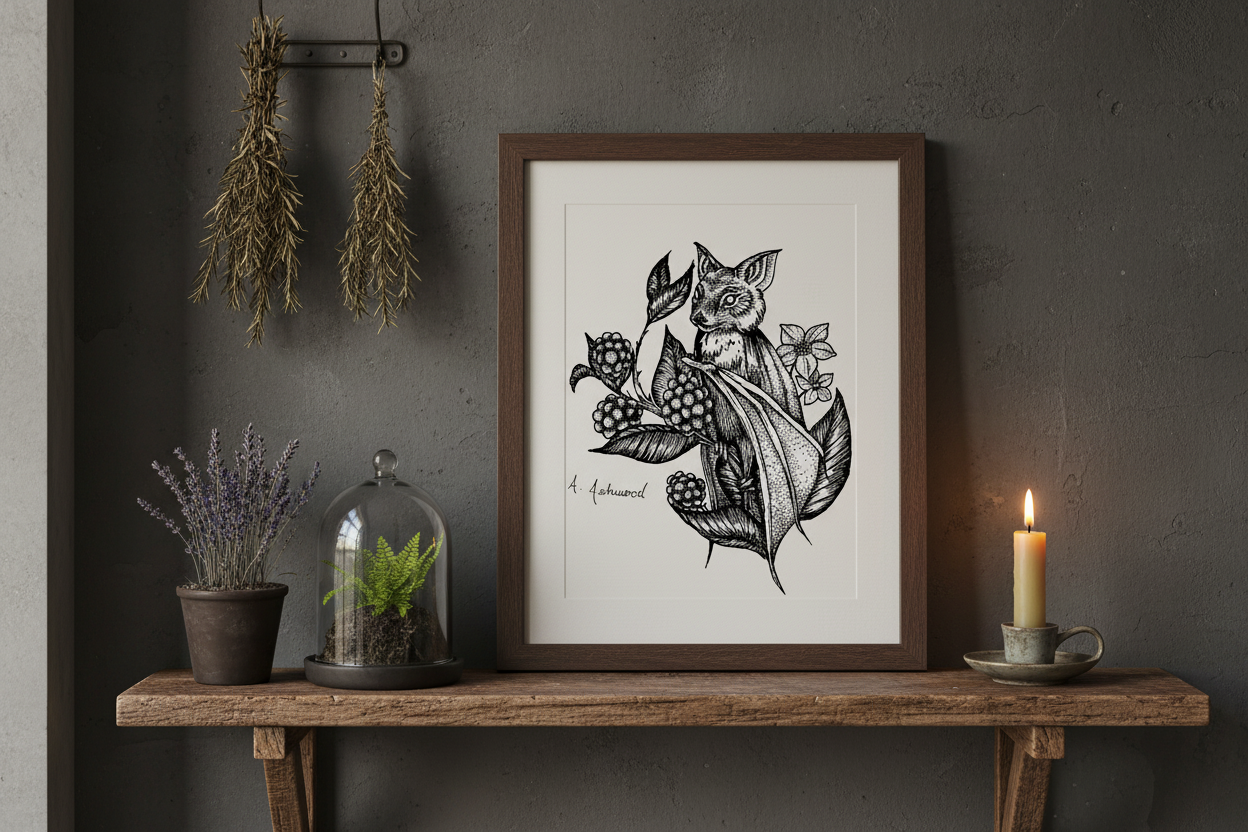 Bat & Botanicals Art Print