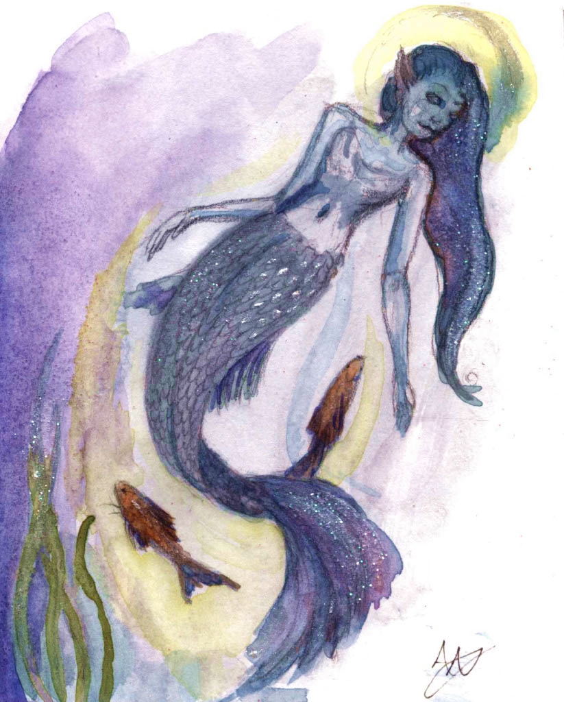 Ethereal Mermaid Watercolor Painting Print – Whimsical Mythical Ocean Wall Art